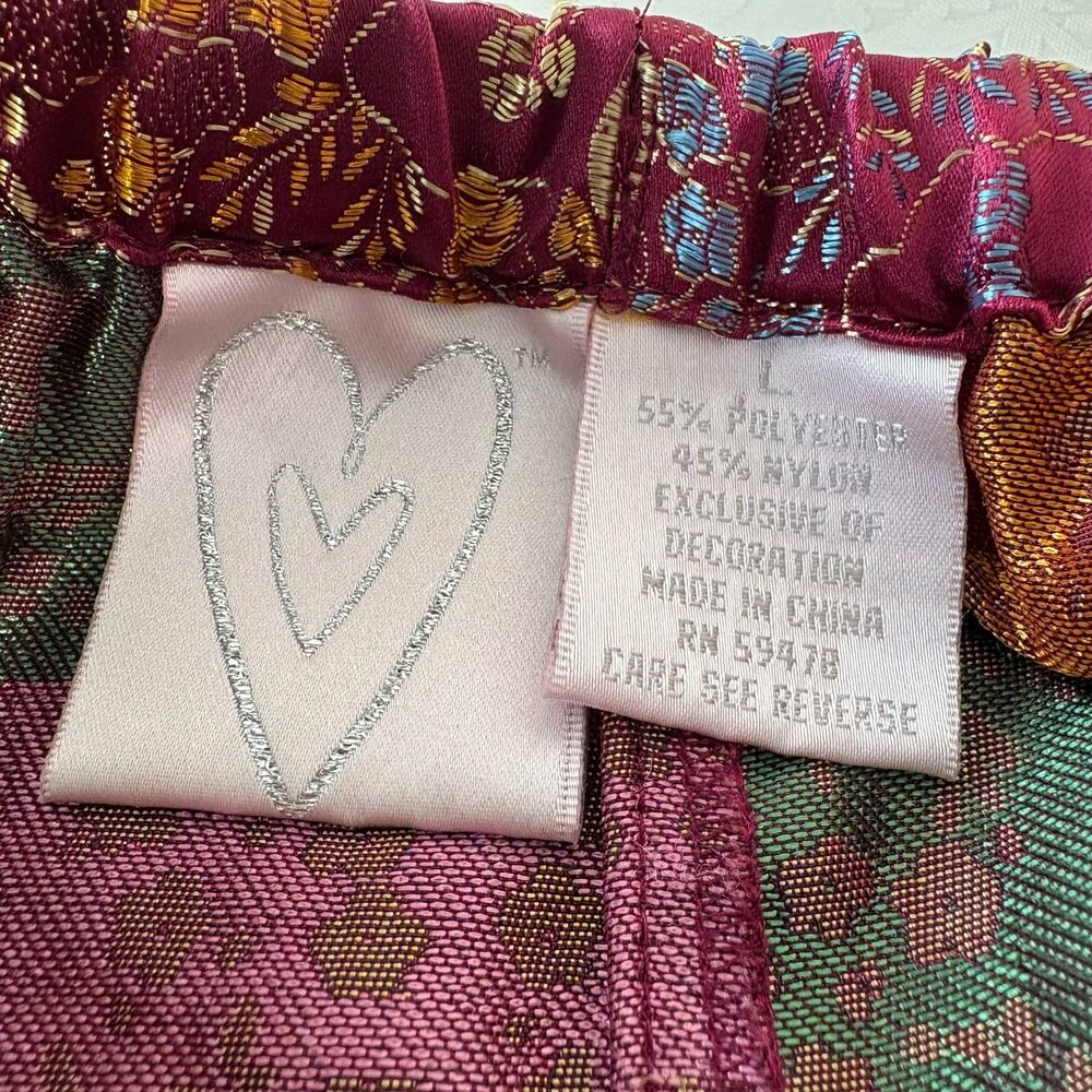 Heart Pants Funky Silk Brocade Floral Pattern Fairy Whimsygoth NWOT Size L - Picture 5 of 7
